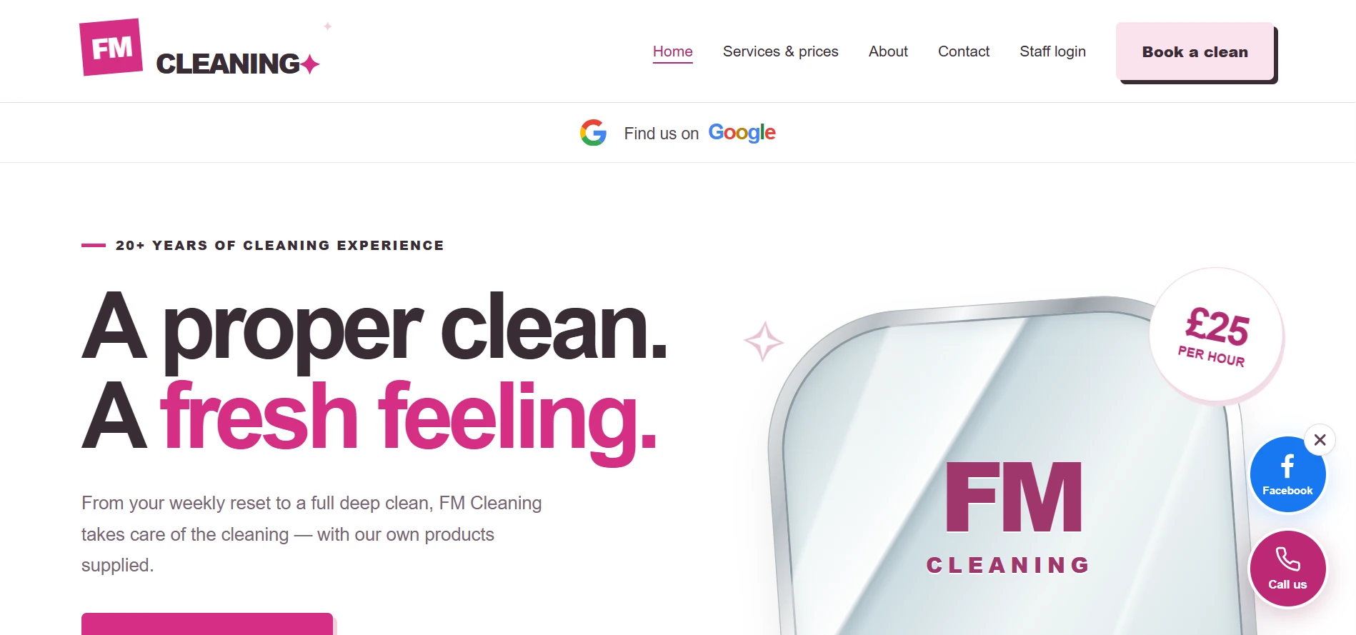 Screenshot of the FM Cleaning website